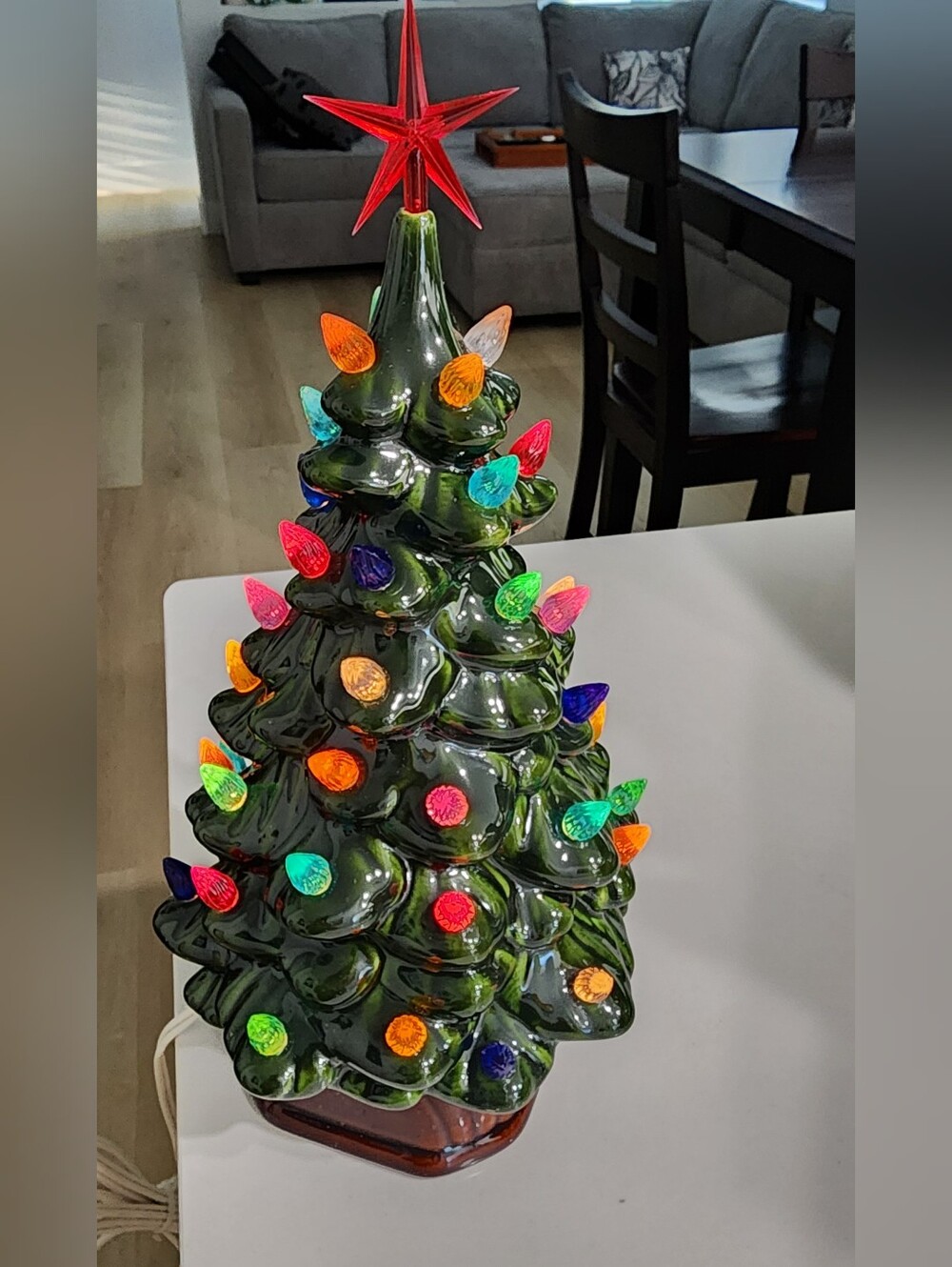 Ceramic Green Christmas Tree with Multicolor Lights